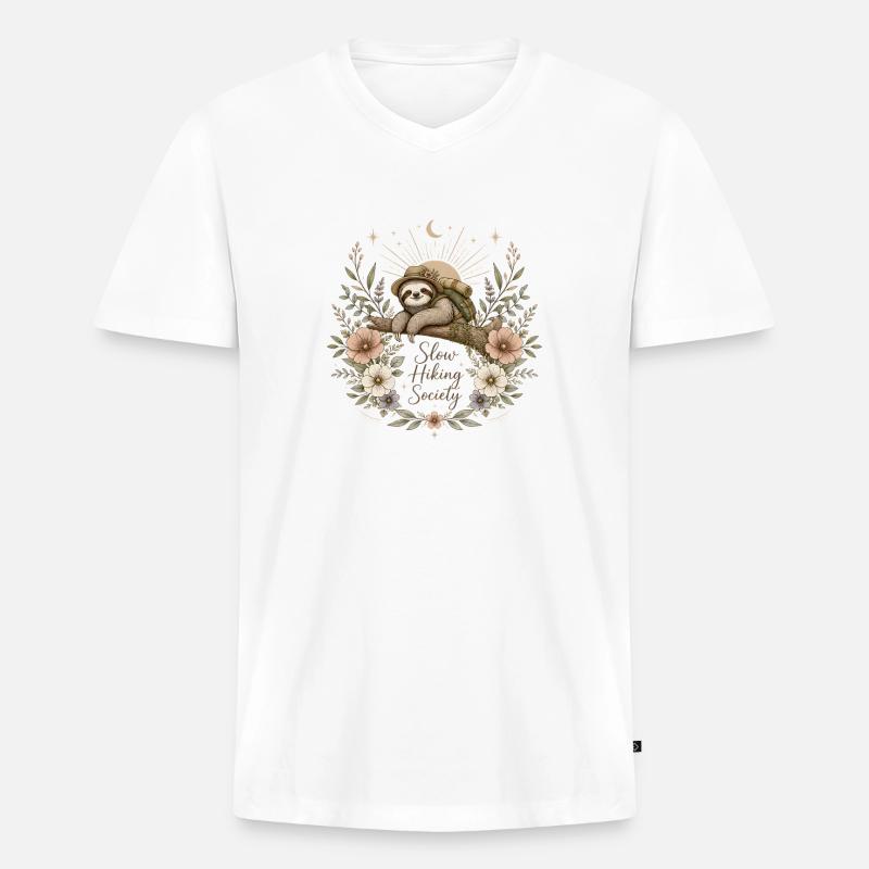 Langsame Wandergesellschaft Faultierkunst - Männer Premium Bio T-Shirt mit V-Ausschnitt - Weiß