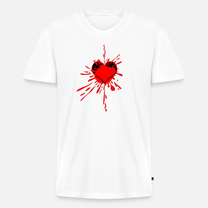 Rotes Herz-Splatterkunst - Männer Premium Bio T-Shirt mit V-Ausschnitt - Weiß
