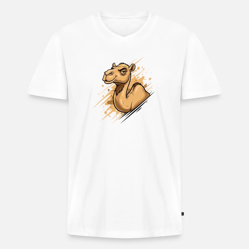 Kamel Karikatur Spritz-Splash - Männer Premium Bio T-Shirt mit V-Ausschnitt - Weiß