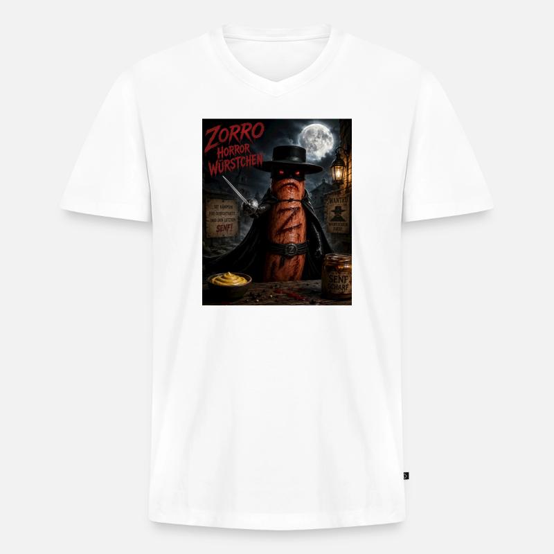 Zorro Horror Würstchen  - Männer Premium Bio T-Shirt mit V-Ausschnitt - Weiß