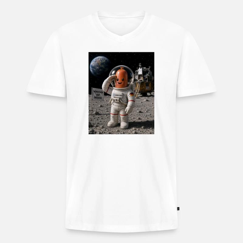 Astronaut Würstchen 2 - Männer Premium Bio T-Shirt mit V-Ausschnitt - Weiß