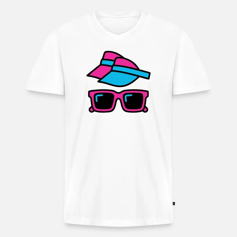 80er Sonnenblende Brille Set - Männer Premium Bio T-Shirt mit V-Ausschnitt - Weiß