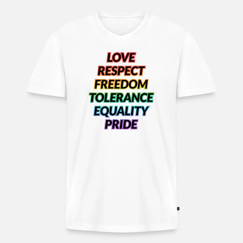 Pride Rainbow Values Tee - Männer Premium Bio T-Shirt mit V-Ausschnitt - Weiß