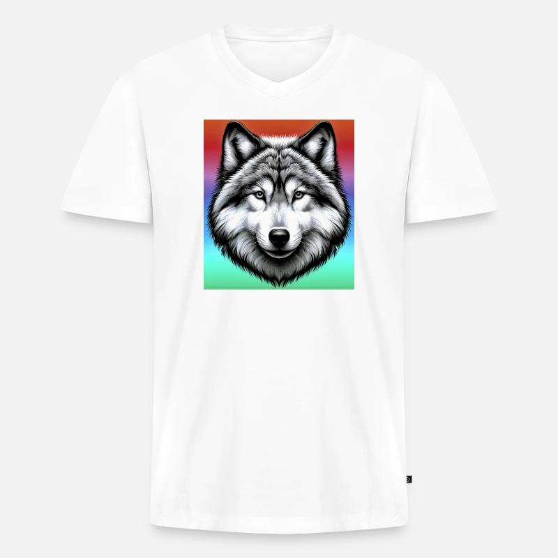 Wolf - Männer Premium Bio T-Shirt mit V-Ausschnitt - Weiß