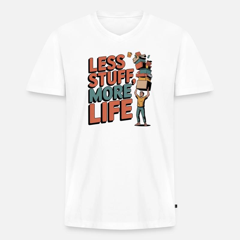 Less Stuff, More Life - Männer Premium Bio T-Shirt mit V-Ausschnitt - Weiß