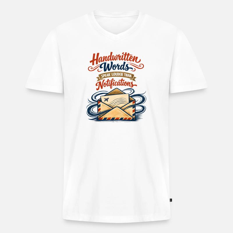 Handschrift statt Push | Snail Mail - Männer Premium Bio T-Shirt mit V-Ausschnitt - Weiß