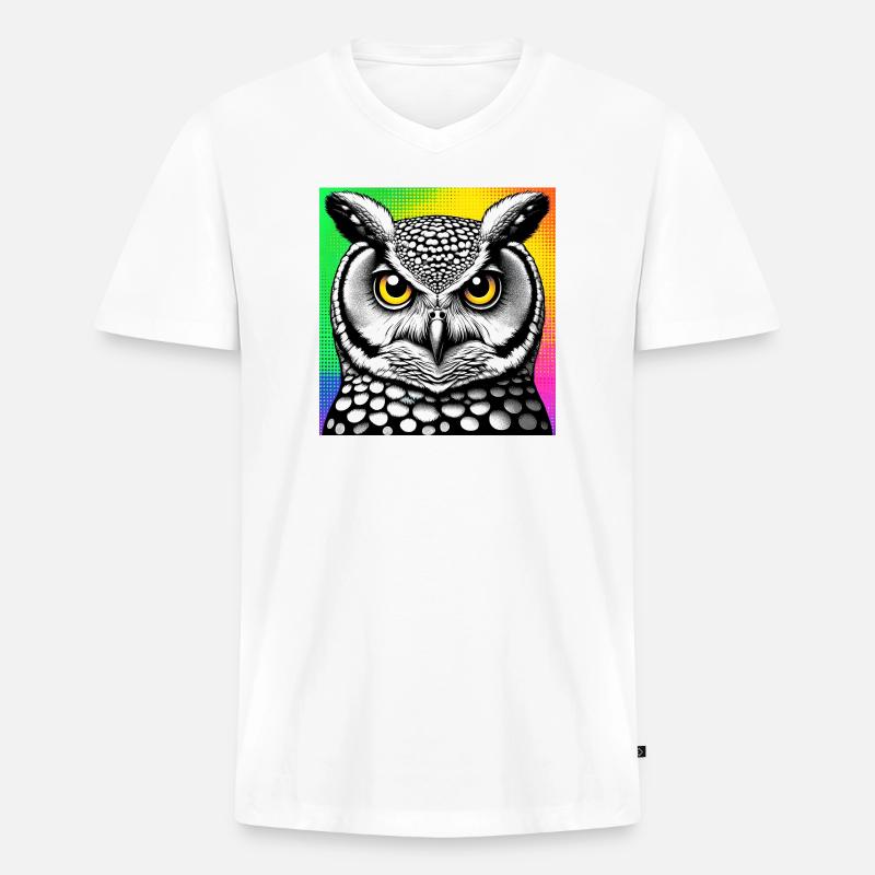 Eule - Männer Premium Bio T-Shirt mit V-Ausschnitt - Weiß
