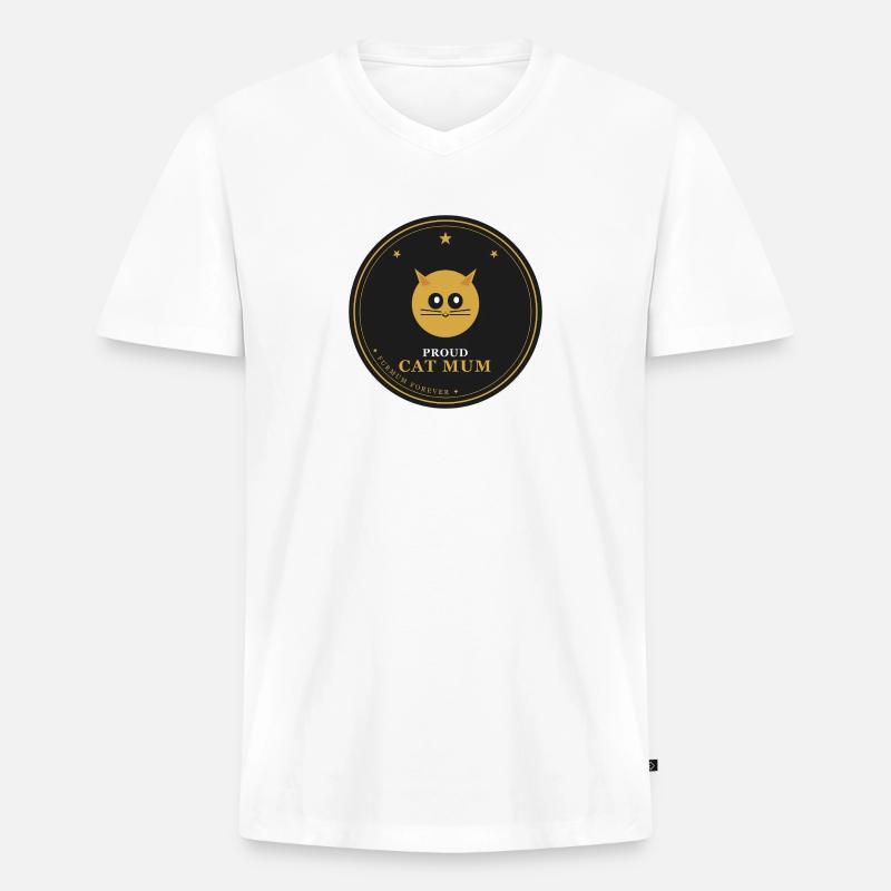 Stolze Katzenmama-Emblem - Männer Premium Bio T-Shirt mit V-Ausschnitt - Weiß