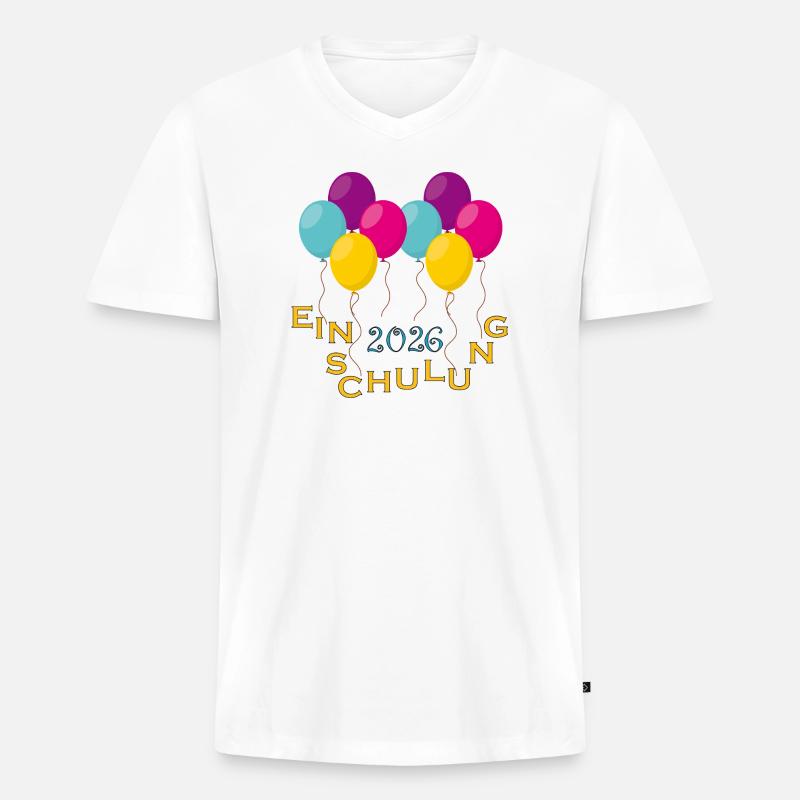 Bunte Ballons Einschulung - Männer Premium Bio T-Shirt mit V-Ausschnitt - Weiß