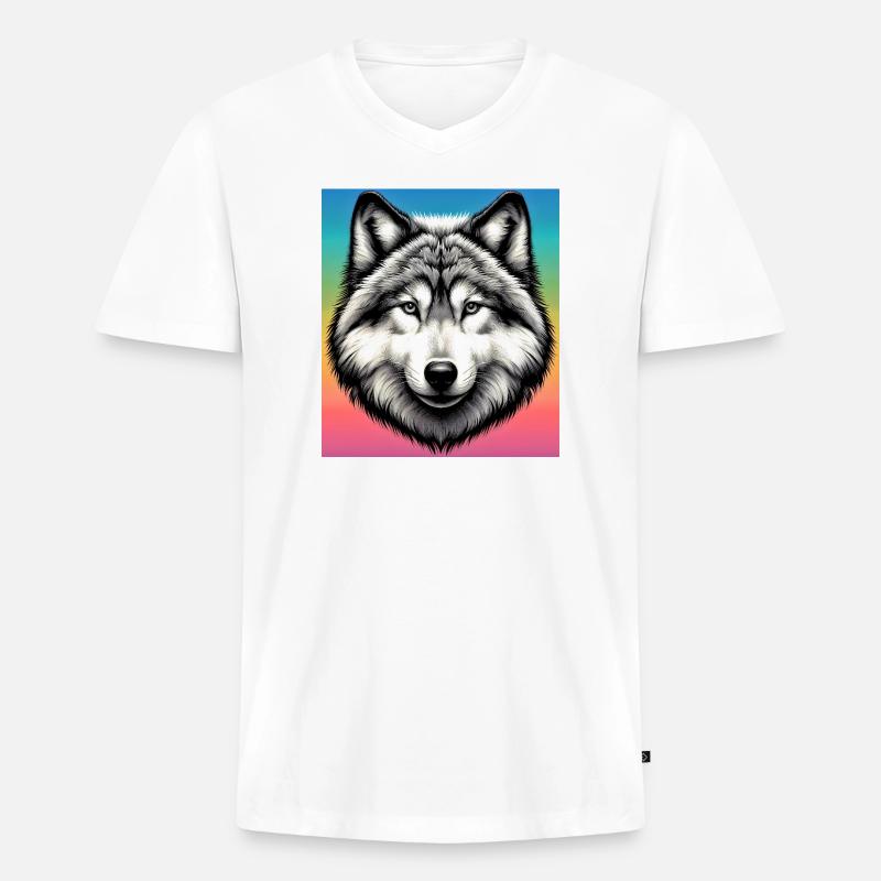 Wolf - Männer Premium Bio T-Shirt mit V-Ausschnitt - Weiß