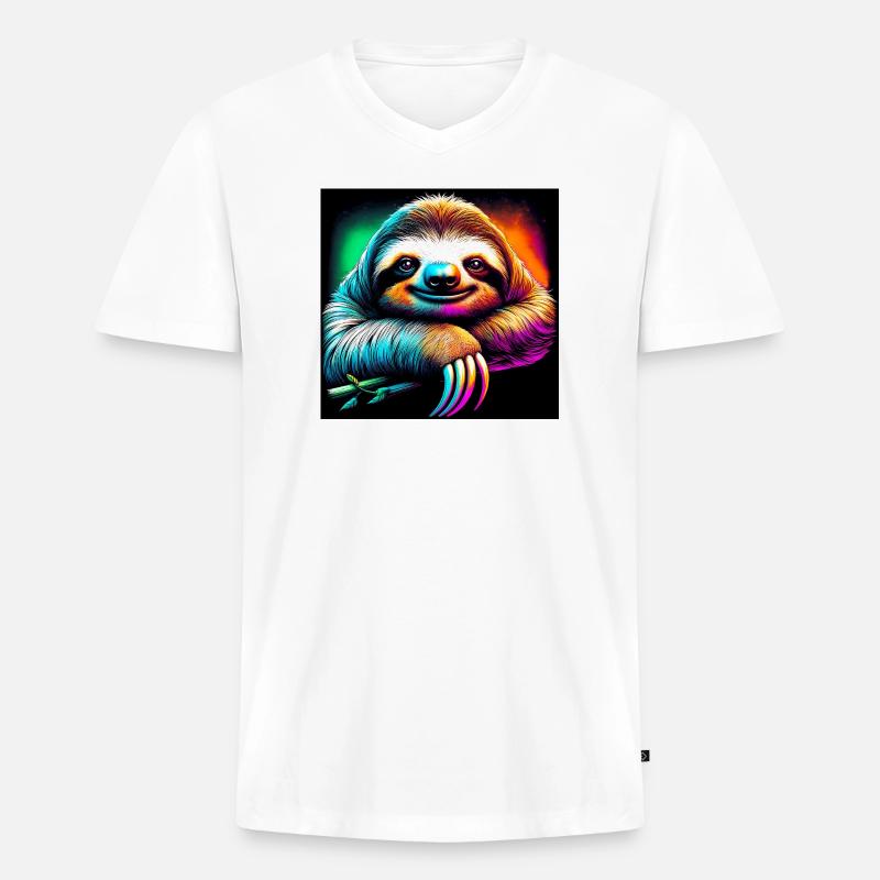 Faultier - Männer Premium Bio T-Shirt mit V-Ausschnitt - Weiß
