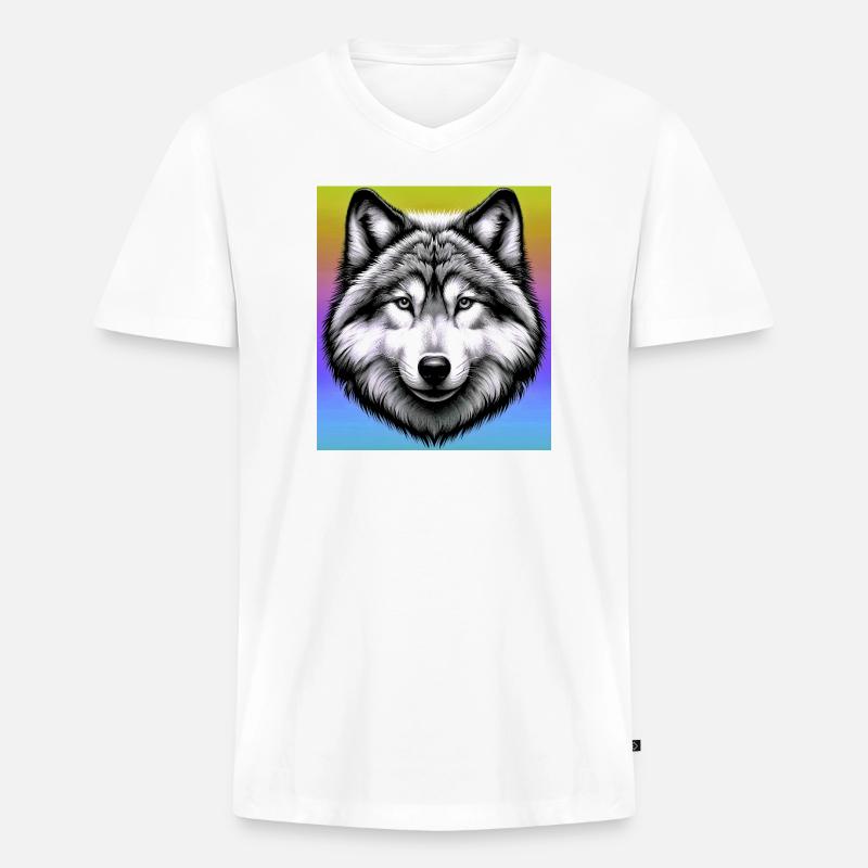 Wolf - Männer Premium Bio T-Shirt mit V-Ausschnitt - Weiß