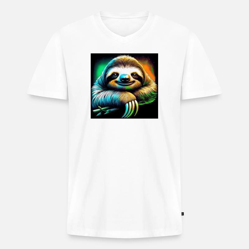 Faultier - Männer Premium Bio T-Shirt mit V-Ausschnitt - Weiß