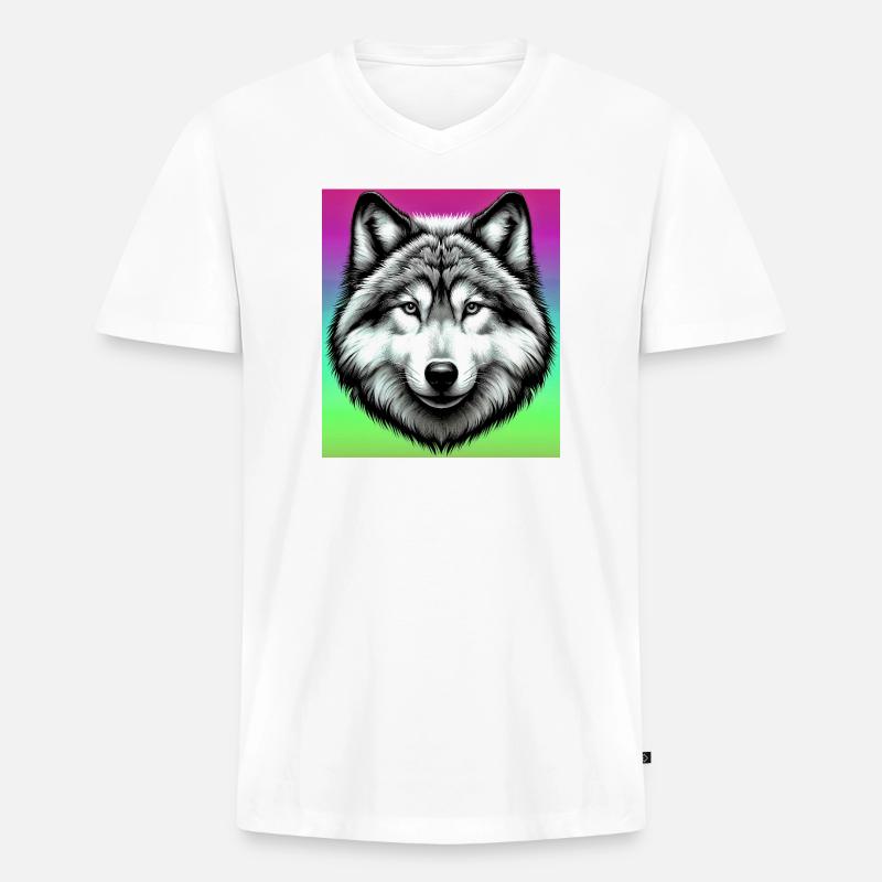 Wolf - Männer Premium Bio T-Shirt mit V-Ausschnitt - Weiß