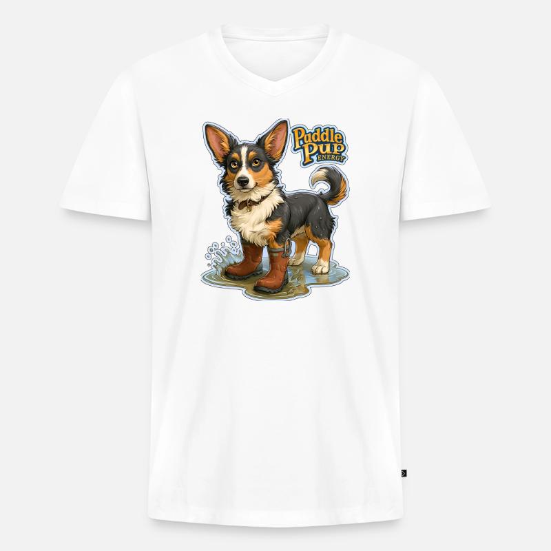 Puddle Pup Energie: Splash Boots - Männer Premium Bio T-Shirt mit V-Ausschnitt - Weiß