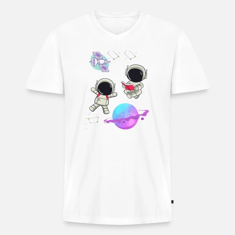 Bunte Astronauten im Orbit - Männer Premium Bio T-Shirt mit V-Ausschnitt - Weiß