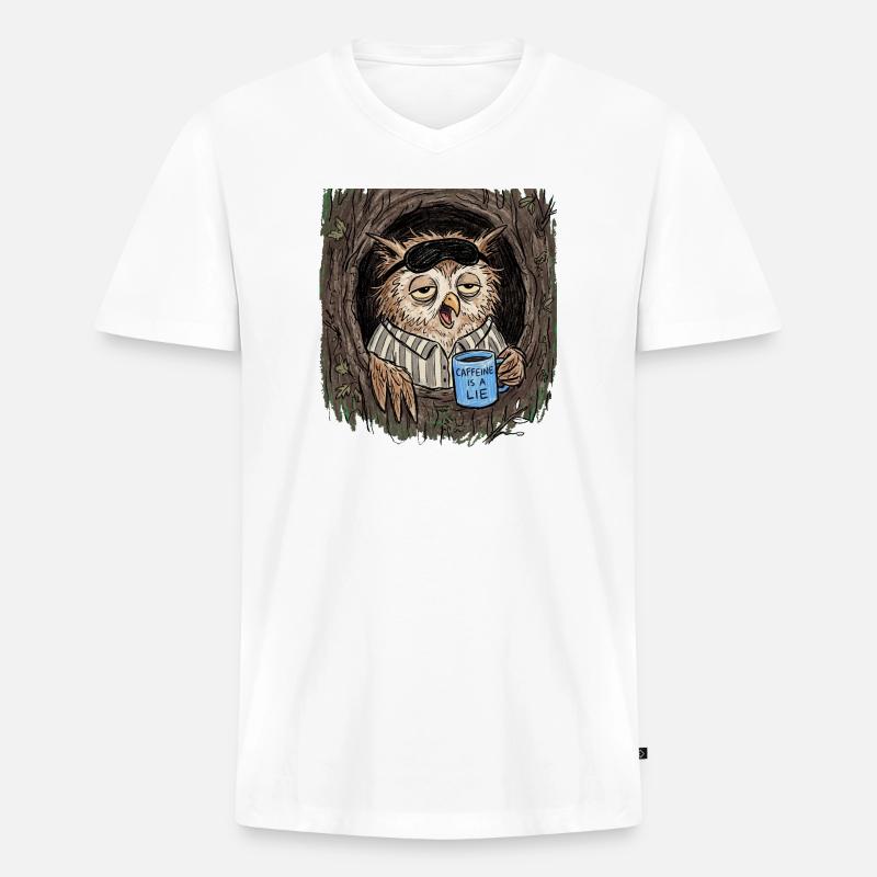 Caffeine is a Lie Eule Kaffee - Männer Premium Bio T-Shirt mit V-Ausschnitt - Weiß