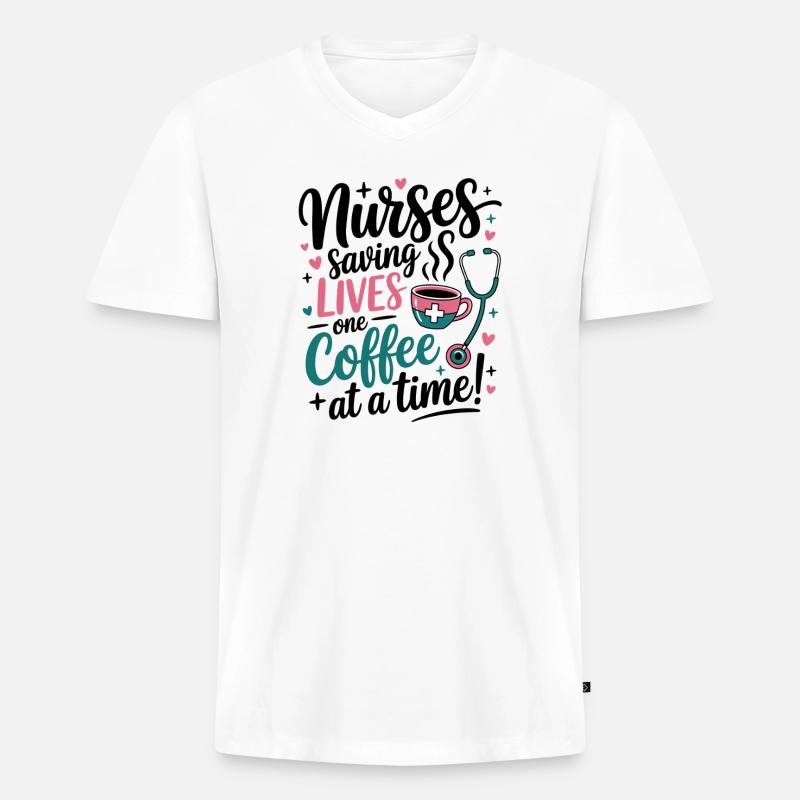 Kaffee rettet Leben Pflegekraft-Design - Männer Premium Bio T-Shirt mit V-Ausschnitt - Weiß