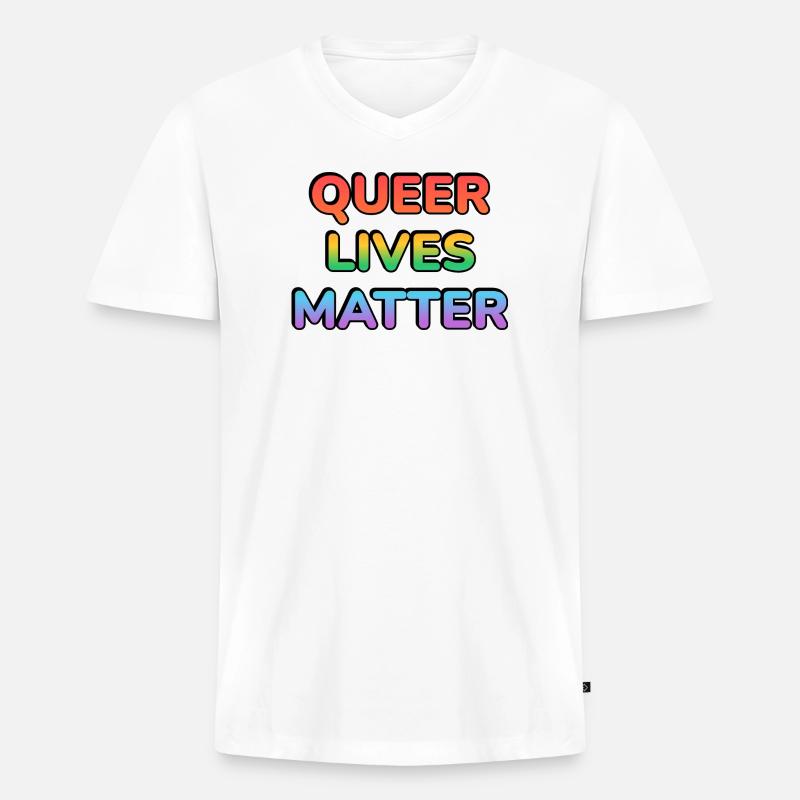 Queer Lives Matter Regenbogen - Männer Premium Bio T-Shirt mit V-Ausschnitt - Weiß
