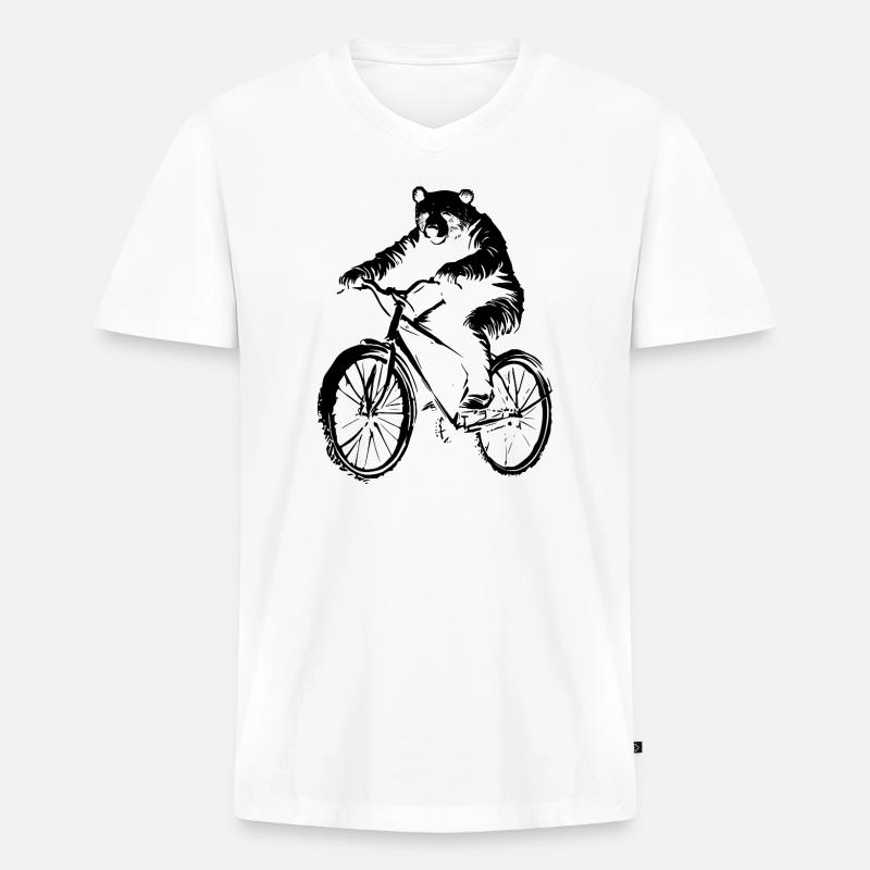 Fahrrad Bär - Männer Premium Bio T-Shirt mit V-Ausschnitt - Weiß