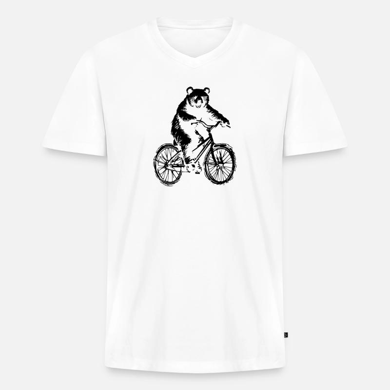 Fahrrad Bär - Männer Premium Bio T-Shirt mit V-Ausschnitt - Weiß