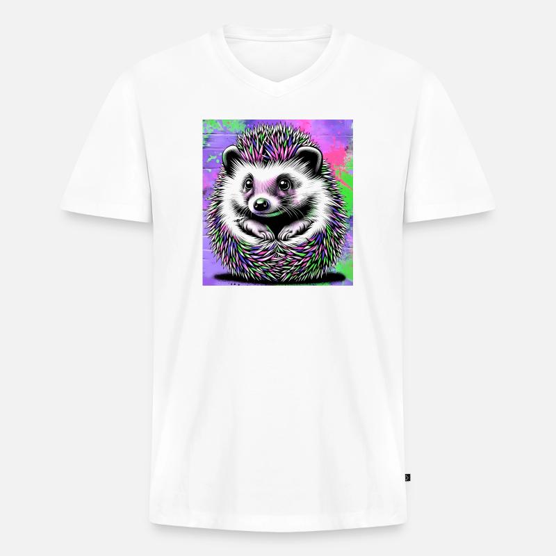 Igel - Männer Premium Bio T-Shirt mit V-Ausschnitt - Weiß