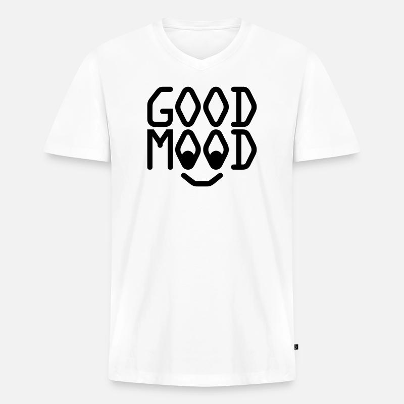 GOOD MOOD - Männer Premium Bio T-Shirt mit V-Ausschnitt - Weiß