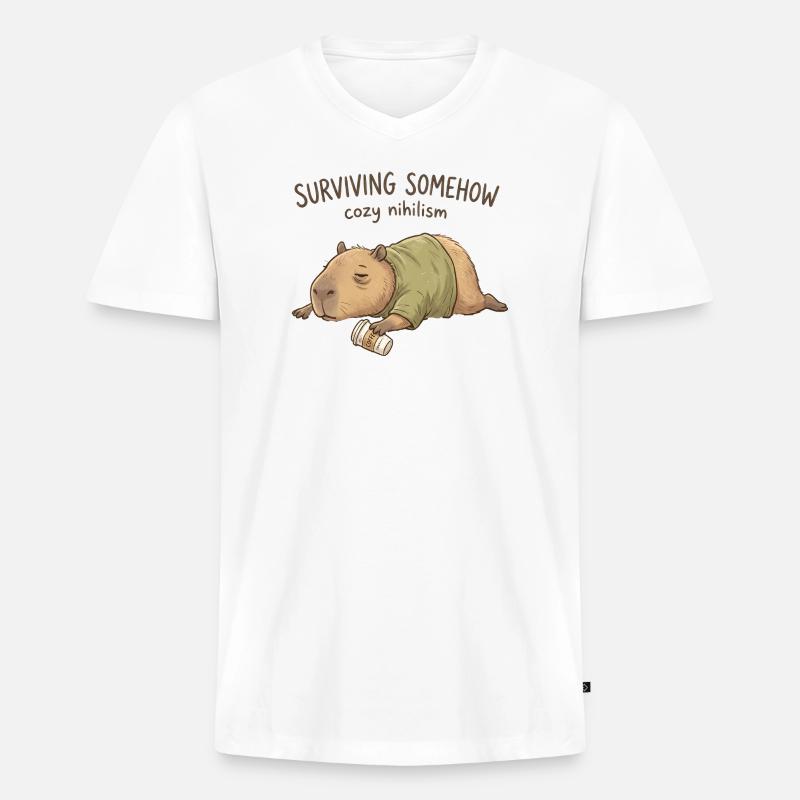 Kuscheliger Nihilismus Capybara - Männer Premium Bio T-Shirt mit V-Ausschnitt - Weiß