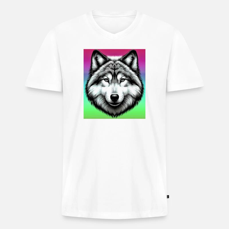 Wolf - Männer Premium Bio T-Shirt mit V-Ausschnitt - Weiß