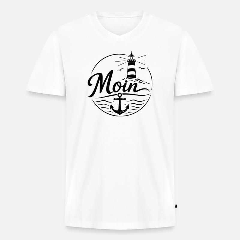 Moin - Männer Premium Bio T-Shirt mit V-Ausschnitt - Weiß