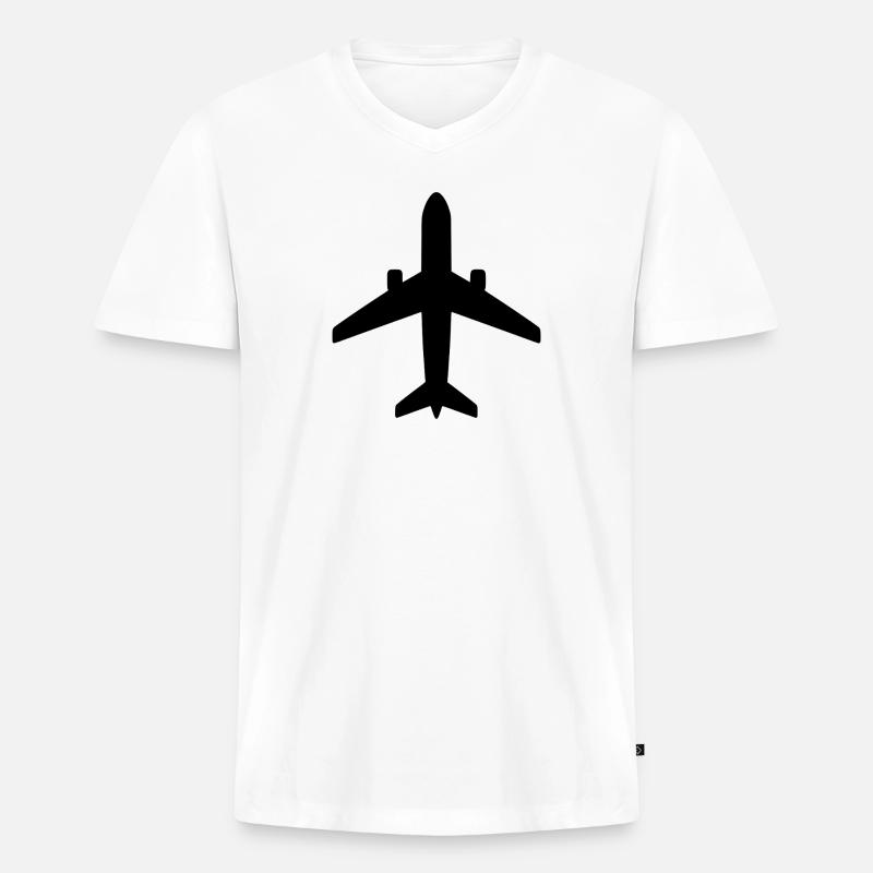 Flugzeug - Männer Premium Bio T-Shirt mit V-Ausschnitt - Weiß