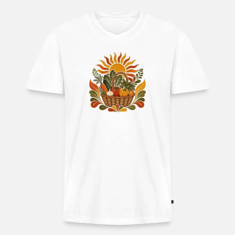 Sommerernte Korb - Männer Premium Bio T-Shirt mit V-Ausschnitt - Weiß