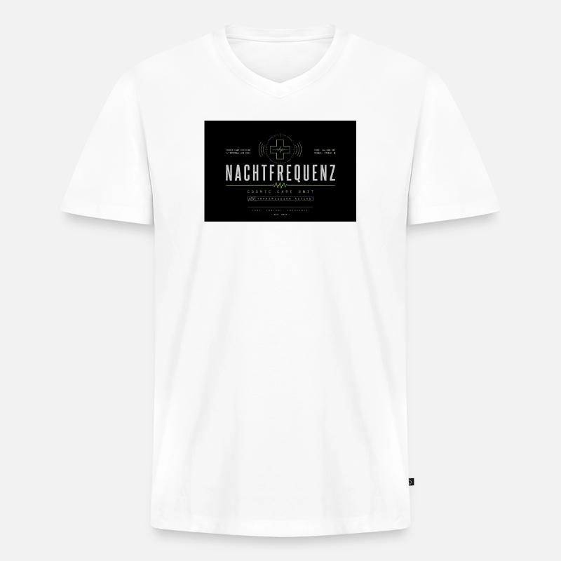 Nachtfrequenz Cosmic Care - Männer Premium Bio T-Shirt mit V-Ausschnitt - Weiß