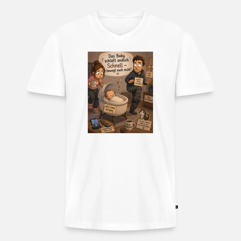 Baby schläft endlich – Chaos zu Hause - Männer Premium Bio T-Shirt mit V-Ausschnitt - Weiß