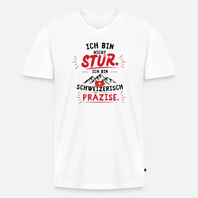 Nicht stur, Schweizer Präzise - Männer Premium Bio T-Shirt mit V-Ausschnitt - Weiß
