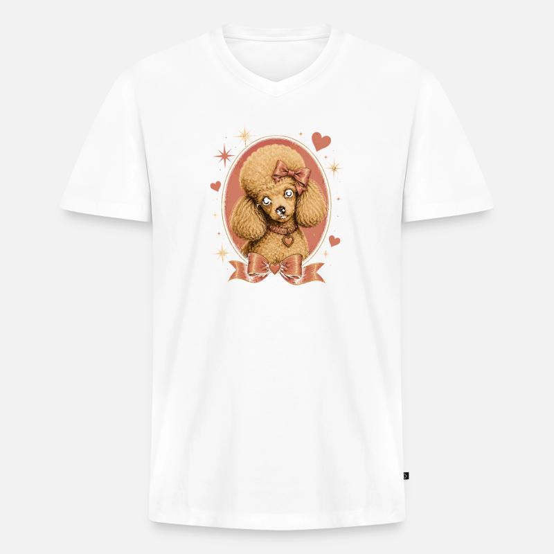 Rosa Pudel mit Schleife - Männer Premium Bio T-Shirt mit V-Ausschnitt - Weiß
