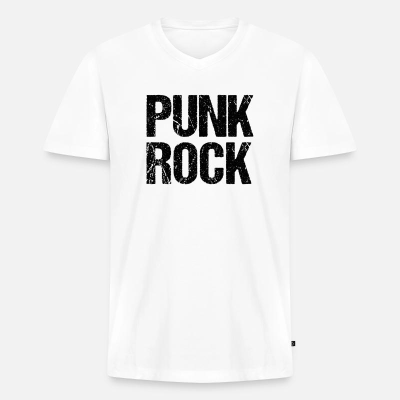 Distressed Punk Rock Logo-Design - Männer Premium Bio T-Shirt mit V-Ausschnitt - Weiß