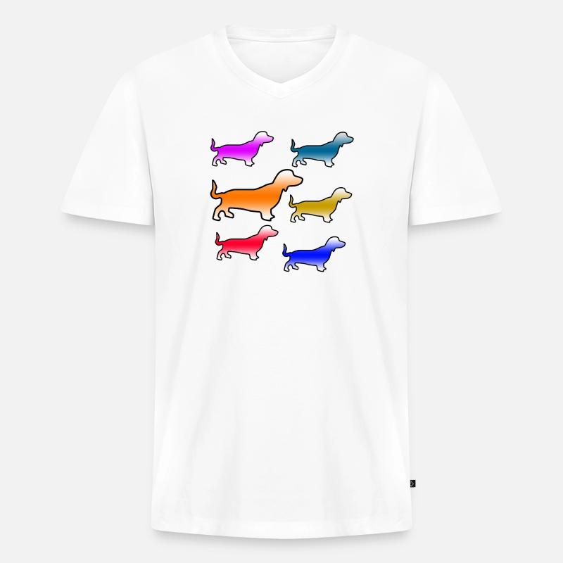 Dackel - Männer Premium Bio T-Shirt mit V-Ausschnitt - Weiß