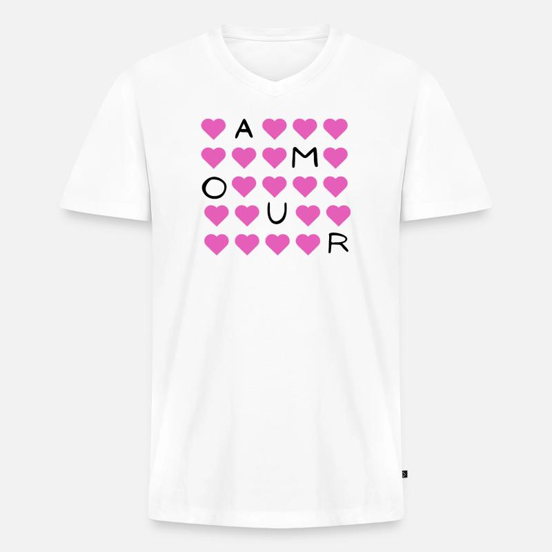 Rosa Herzgrid Muster - Männer Premium Bio T-Shirt mit V-Ausschnitt - Weiß