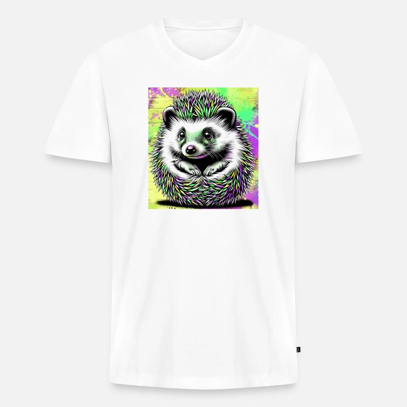 Igel - Männer Premium Bio T-Shirt mit V-Ausschnitt - Weiß