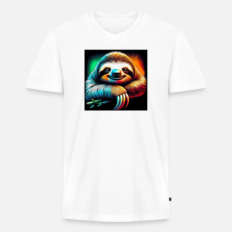 Faultier - Männer Premium Bio T-Shirt mit V-Ausschnitt - Weiß
