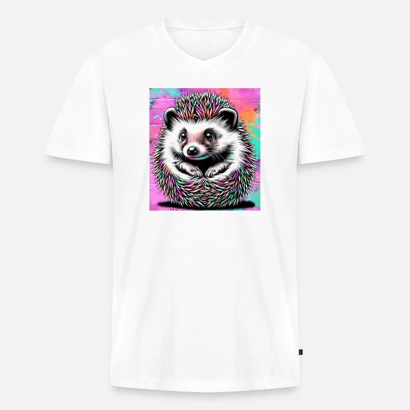 Igel - Männer Premium Bio T-Shirt mit V-Ausschnitt - Weiß