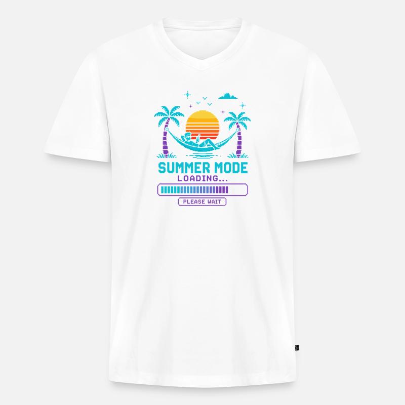Summer Mode Loading: Sunset - Men's Premium Organic T-shirt with V-neck - white