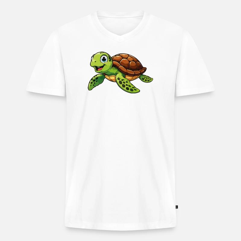 Fröhliche Schildkröte Abenteuer - Männer Premium Bio T-Shirt mit V-Ausschnitt - Weiß