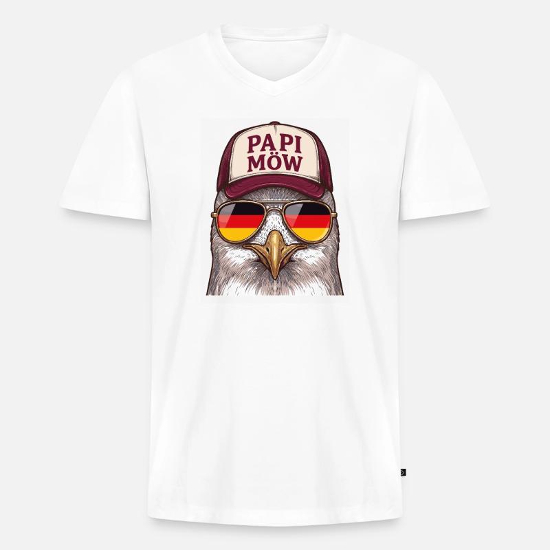 Papi Mow Heldenhuhn - Männer Premium Bio T-Shirt mit V-Ausschnitt - Weiß