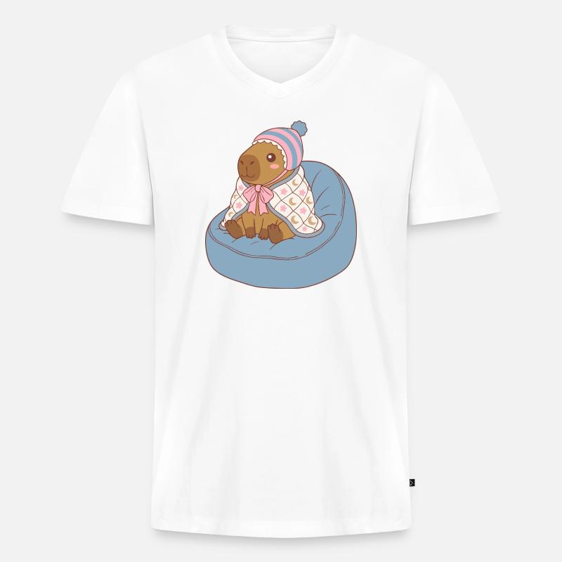 Cuddle Capybara Moonstar-Decke – Kawaii-Design - Männer Premium Bio T-Shirt mit V-Ausschnitt - Weiß
