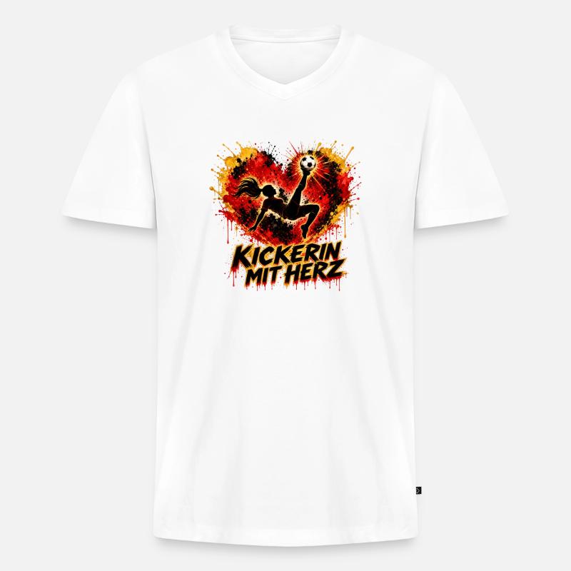 Kickerin mit Herz - Männer Premium Bio T-Shirt mit V-Ausschnitt - Weiß