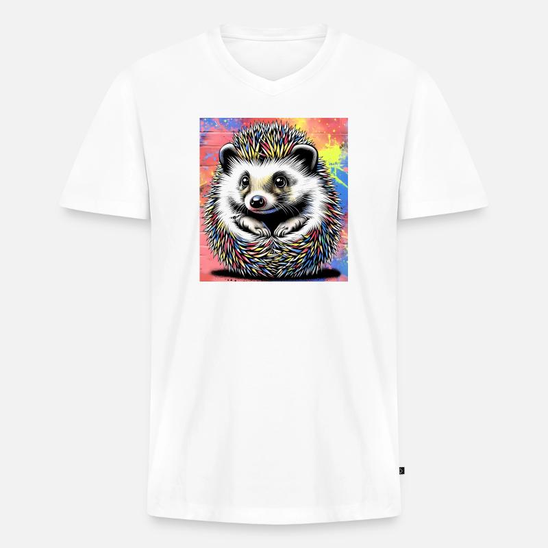 Igel - Männer Premium Bio T-Shirt mit V-Ausschnitt - Weiß