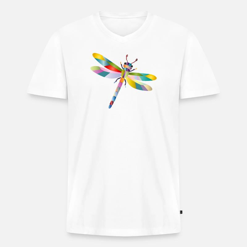Bunte Libelle Regenbogen Stil - Männer Premium Bio T-Shirt mit V-Ausschnitt - Weiß