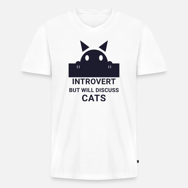 Introvertierter wird über Katzen sprechen - Männer Premium Bio T-Shirt mit V-Ausschnitt - Weiß